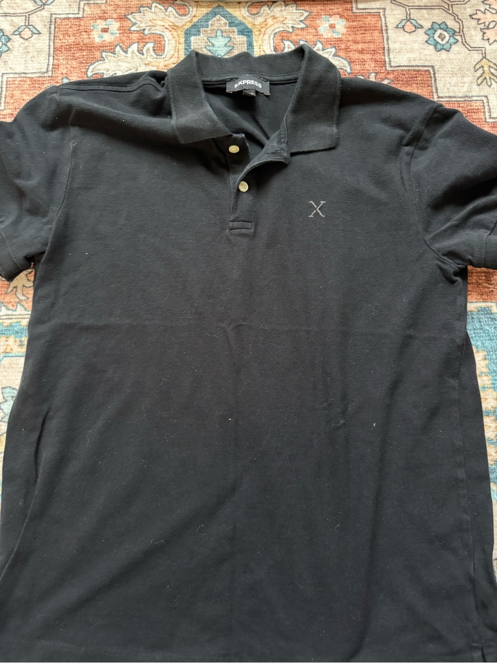 Express Black Short-Sleeve Polo with Subtle Embroidery